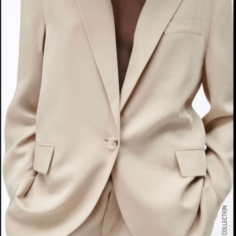 ZARA NEW Women's Size Beige One-Buttoned Long Sleeve Oversized Blazer Jacket Tan - Picture 9 of 15